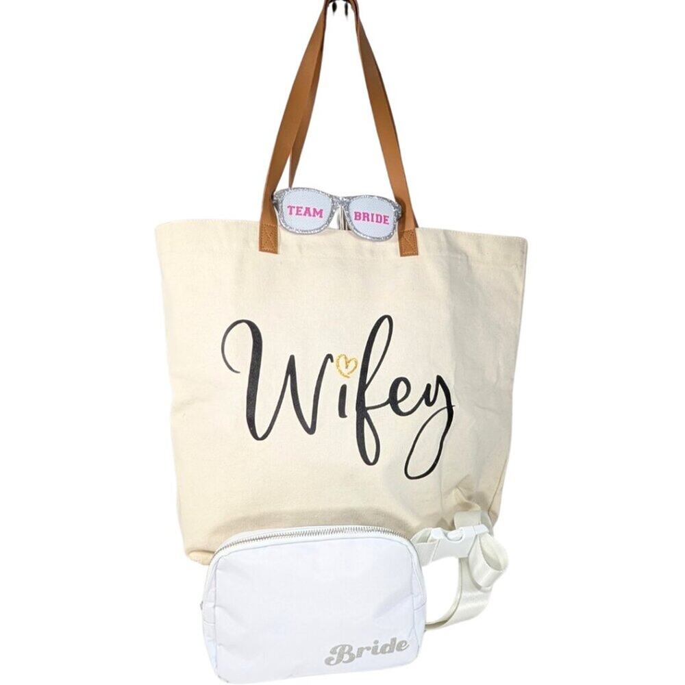 Bridal Wedding Tote Waist Bag Sunlasses Bundle - Wifey Bachelorette Honeymoon